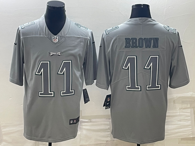 Men's Philadelphia Eagles #11 A.J. Brown Gray Atmosphere Fashion Stitched Jersey Men's Philadelphia Eagles #11 A.J. Brown Gray Atmosphere Fashion Stitched Jersey